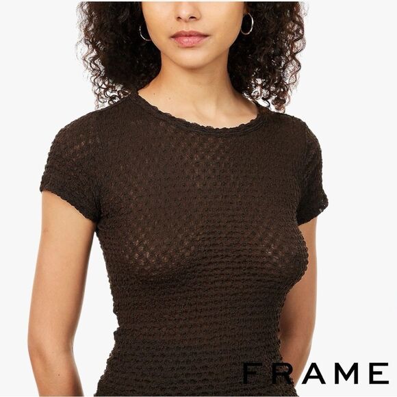FRAME **NWT** Mesh Lace Baby Tee in Chocolate Brown - Picture 6 of 13